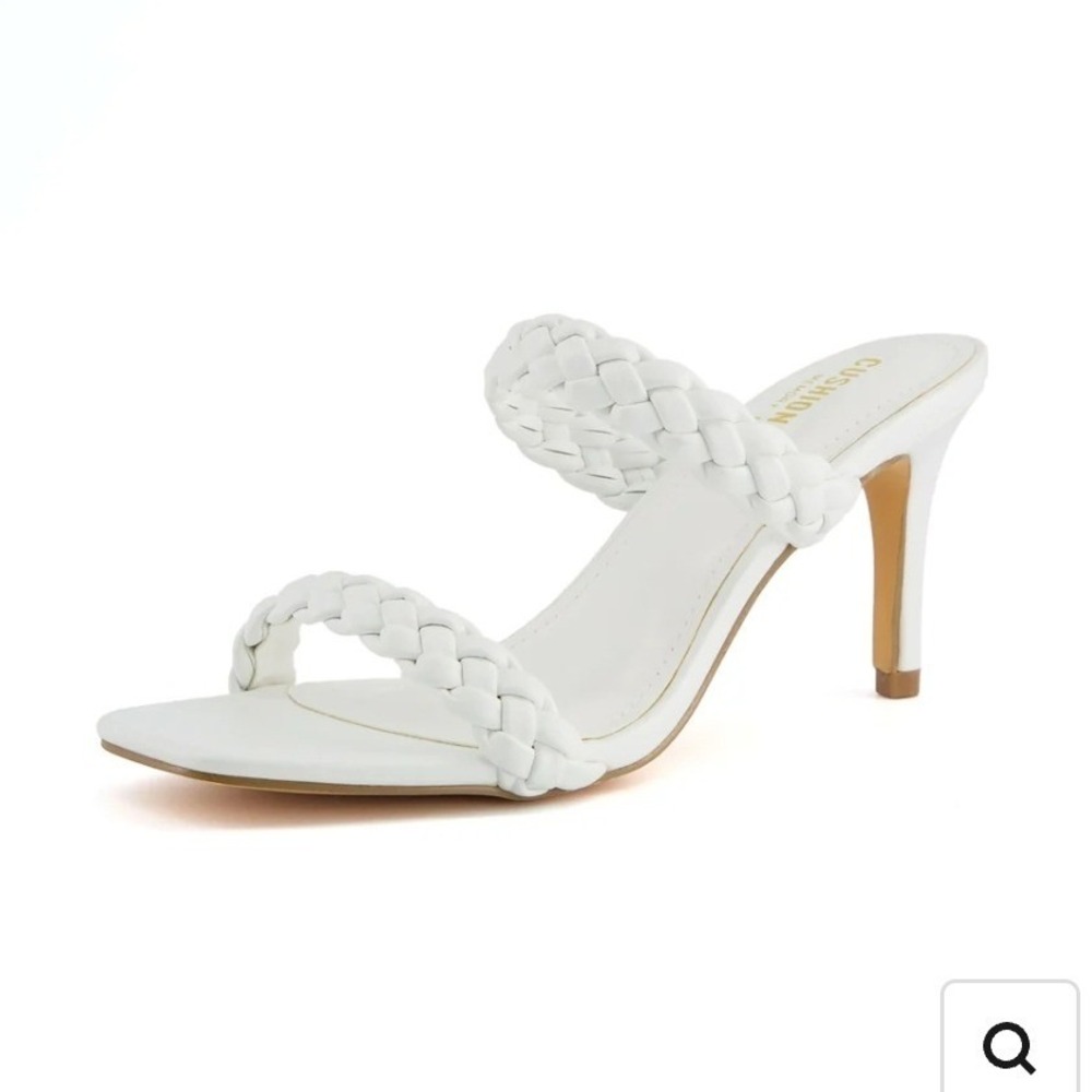Cushionaire Pippa White Braided Double Strap Square Toe Heeled Sandals ‎ 7
